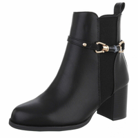 Botins pretos de pele com salto grosso  BeStylish
