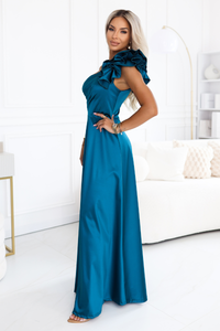 vestido de cerimónia comprido em cetim azul BeStylish 