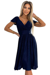 Vestido de cerimónia médio brilhante azul navy BeStylish