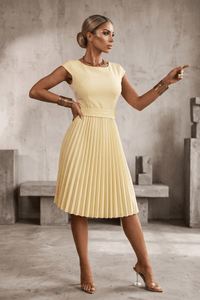 vestido de cerimónia curto plissado  amarelo BeStylish
