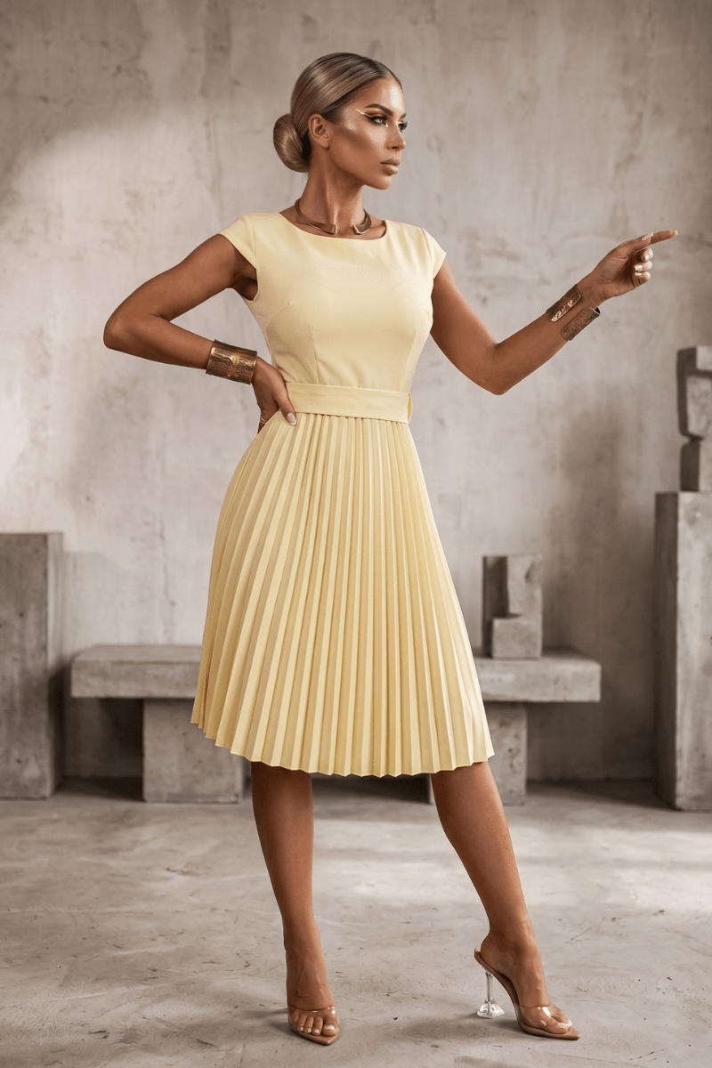 vestido de cerimónia curto plissado  amarelo BeStylish