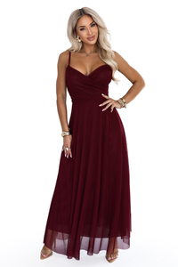 vestido de cerimónia comprido em tulle bordeaux BeStylish