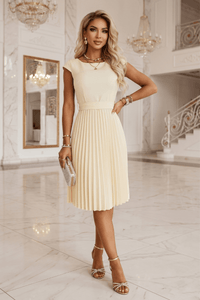 vestido de cerimónia curto plissado  amarelo BeStylish