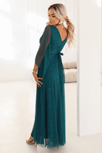 Vestido de festa comprido esmeralda com brilhantes BeStylish
