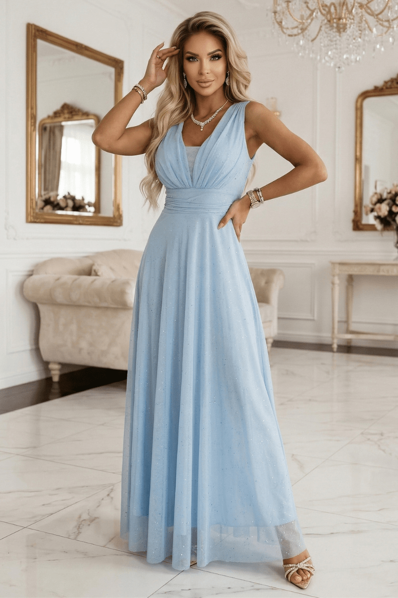 vestido de festa comprido azul celeste BeStylish
