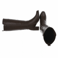 botas castanhas de pele de salto grosso com cano largo BeStylish