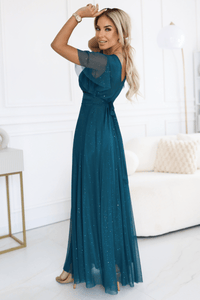 vestido de cerimónia comprido verde brilhante BeStylish