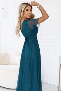 vestido de cerimónia comprido verde brilhante BeStylish