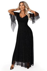 Vestido de festa comprido preto com brilhantes BeStylish