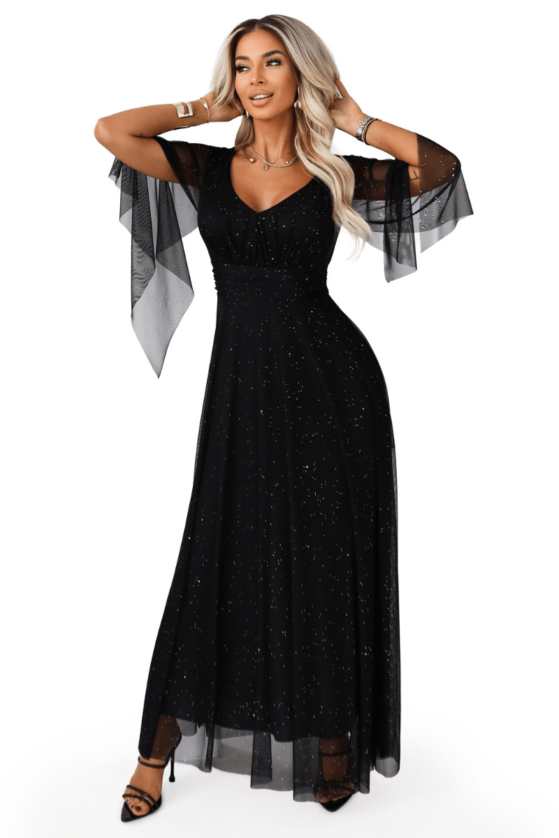 Vestido de festa comprido preto com brilhantes BeStylish