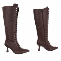 Botas bordeaux de salto alto em pele com atacadores BeStylish 