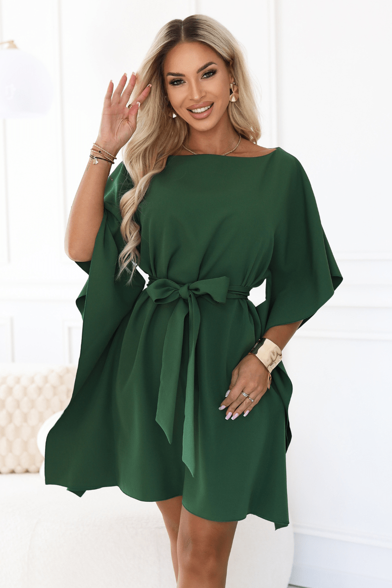 vestido de cerimónia verde esmeralda com efeito borboleta BeStylish 