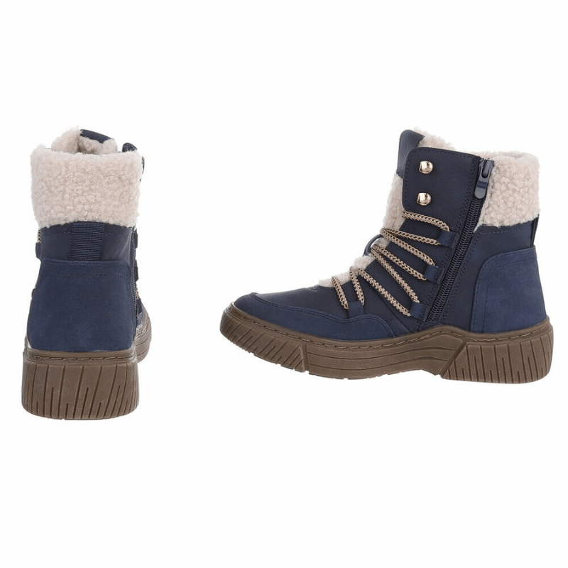 botins azuis com pêlo e atacadores BeStylish