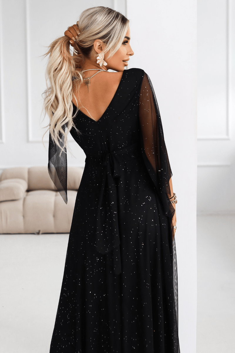 Vestido de festa comprido preto com brilhantes BeStylish