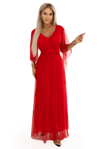 Vestido de festa comprido vermelho com brilhantes BeStylish