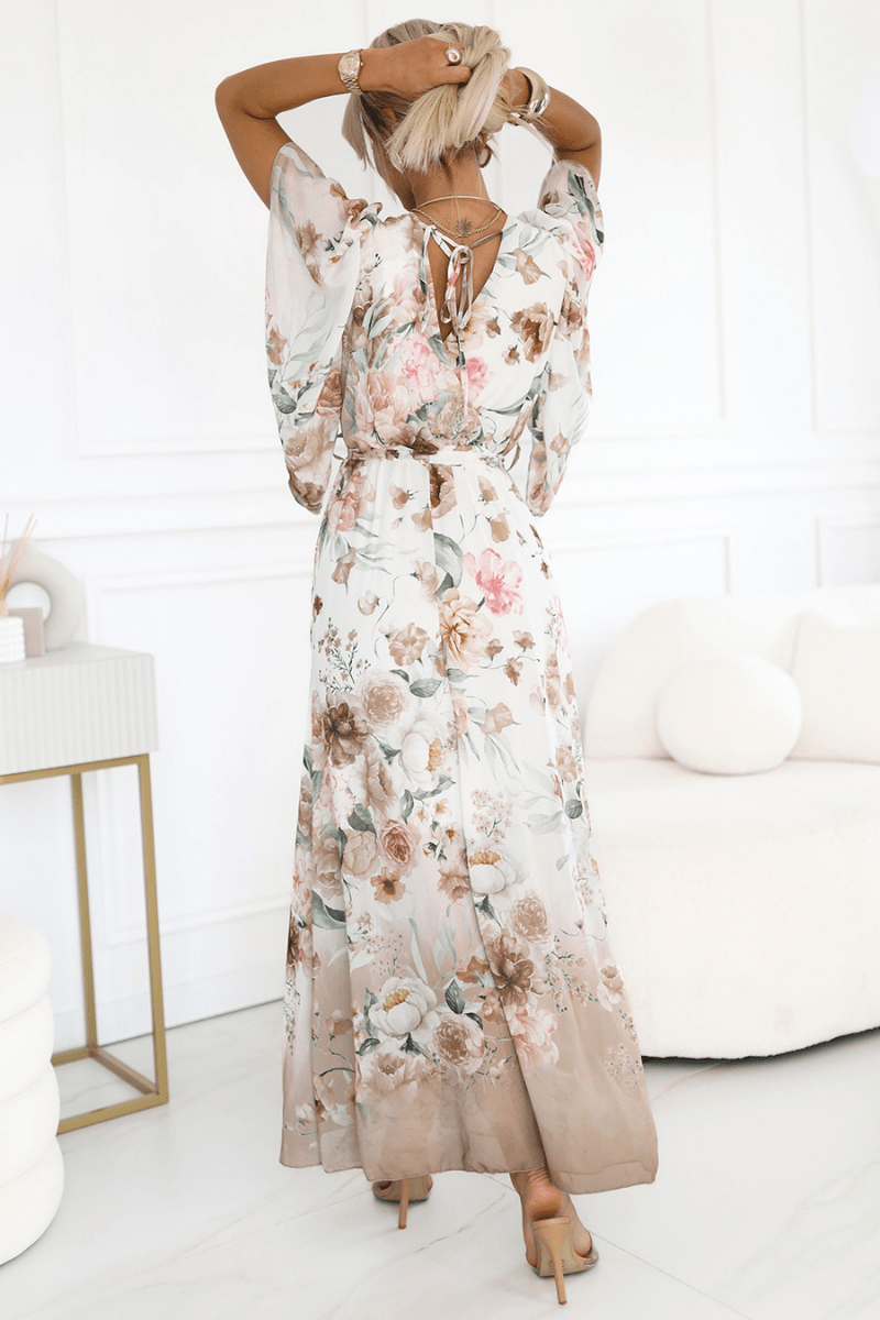 Vestido de cerimónia bege floral BeStylish 