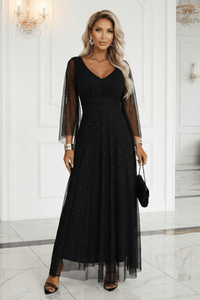 Vestido de festa comprido preto com brilhantes BeStylish