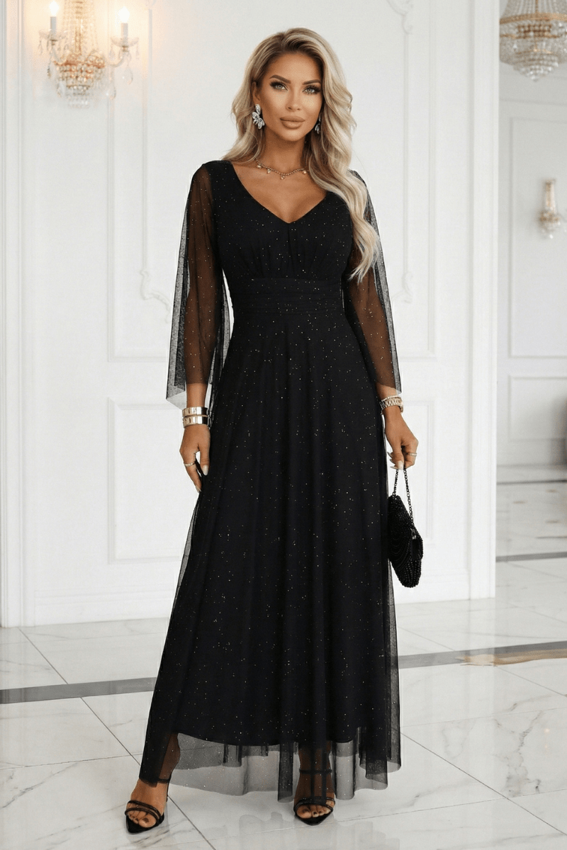 Vestido de festa comprido preto com brilhantes BeStylish