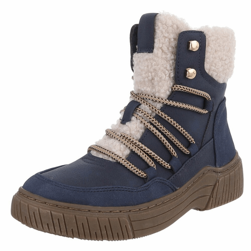 botins azuis com pêlo e atacadores BeStylish