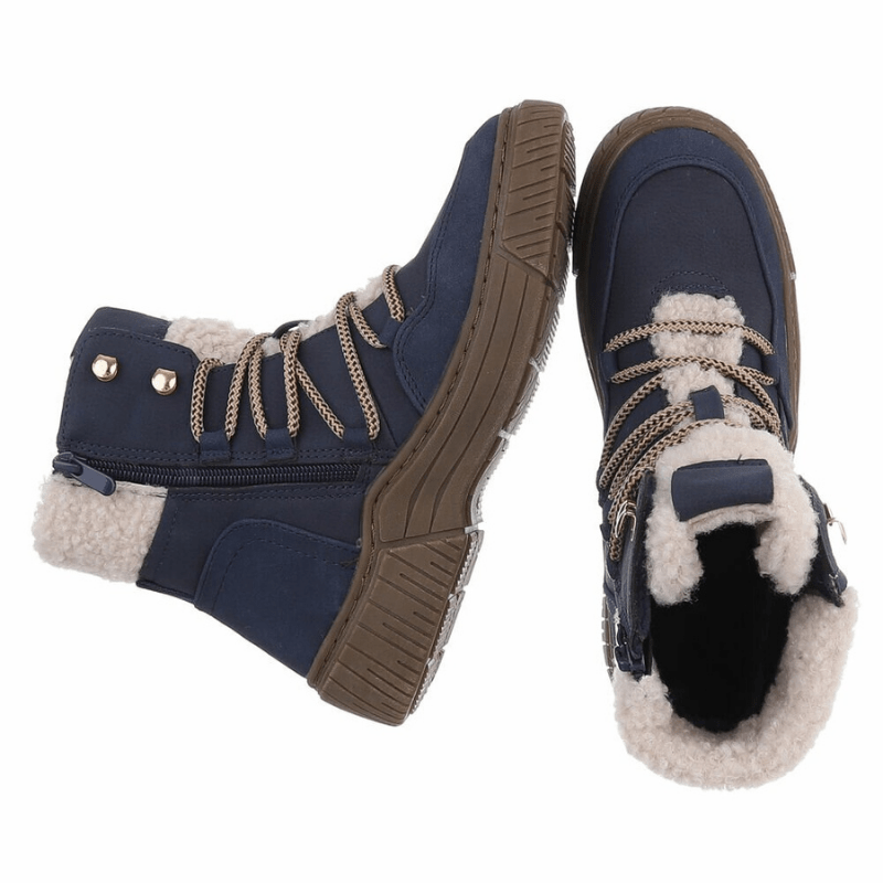 botins azuis com pêlo e atacadores BeStylish