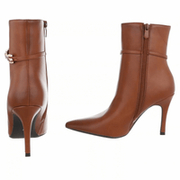 botins camel de salto fino em pele BeStylish