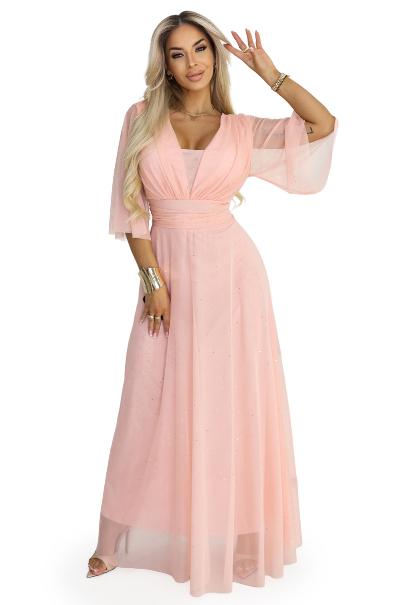 Vestido de cerimónia comprido pêssego plus size BeStylish 