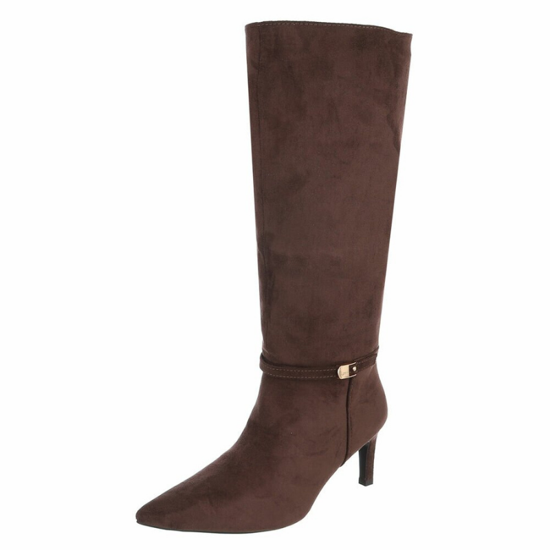 Botas castanhas de camurça cano largo BeStylish