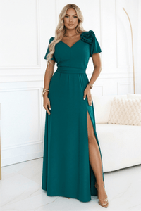 Vestido de cerimónia comprido verde com mangas curtas BeStylish