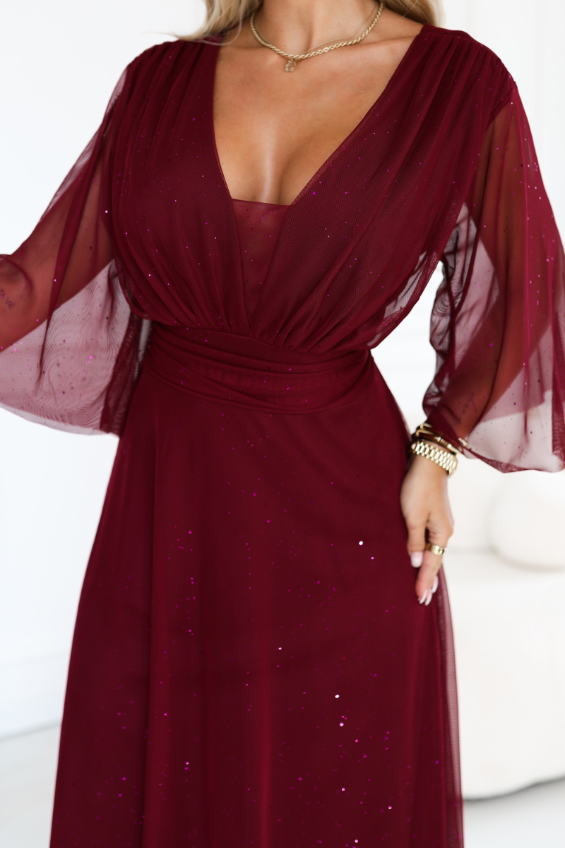 vestido de cerimónia comprido bordeaux brilhante plus size BeStylish