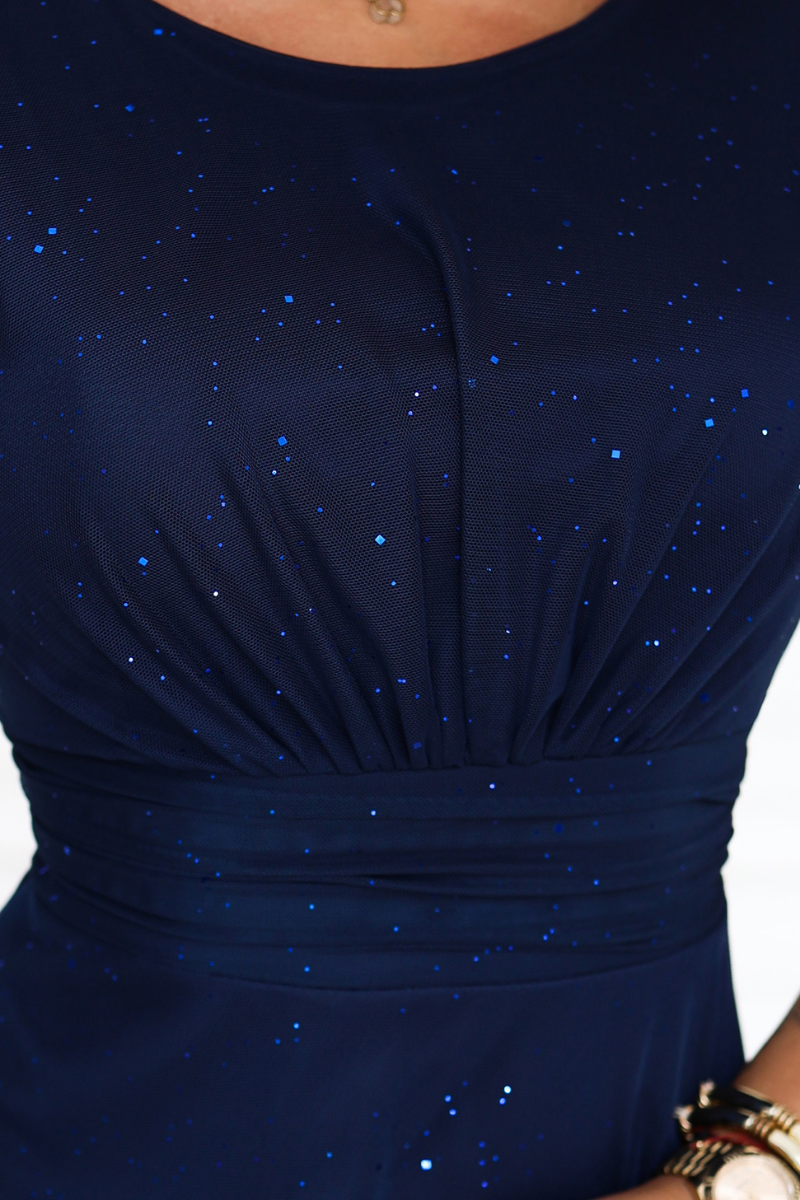 vestido de cerimónia comprido em tulle azul marinho BeStylish