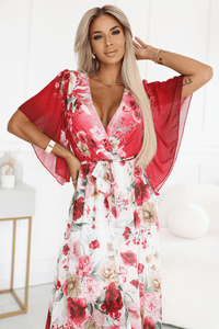Vestido de cerimónia vermelho floral BeStylish 