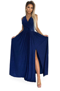 Vestido de cerimónia comprido azul navy brilhante BeStylish