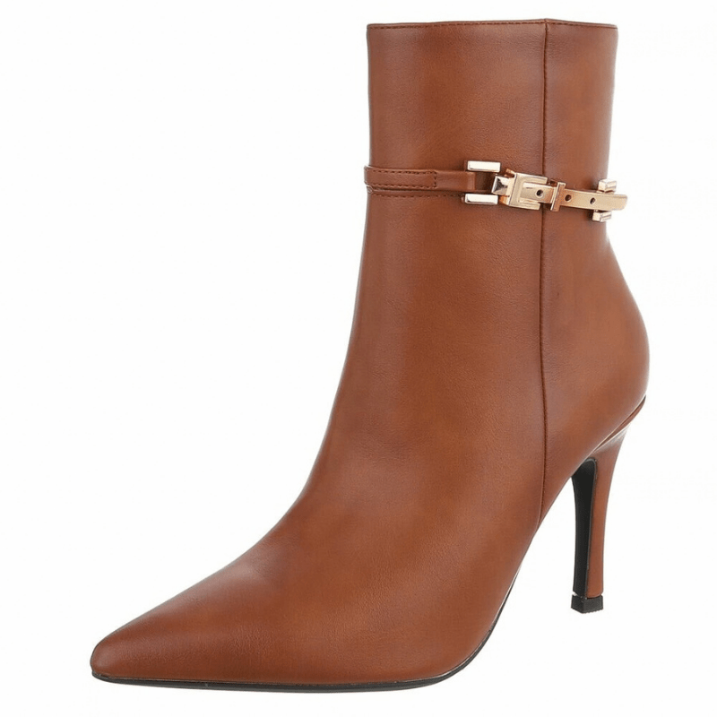 botins camel de salto fino em pele BeStylish