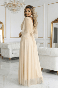 vestido de cerimónia comprido bege brilhante plus size BeStylish