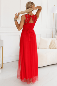 vestido de casamento comprido vermelho com renda e tule BeStylish