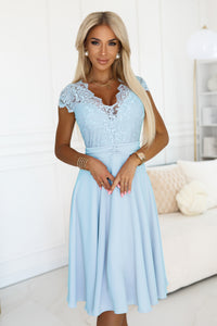 Vestido de cerimónia em chiffon com renda azul claro BeStylish