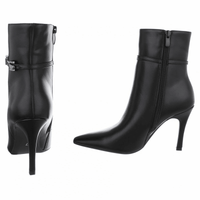 botins pretos de salto fino em pele BeStylish