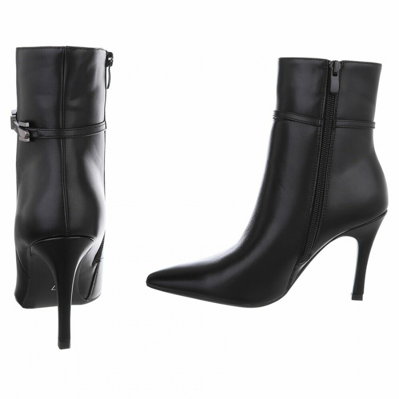 botins pretos de salto fino em pele BeStylish