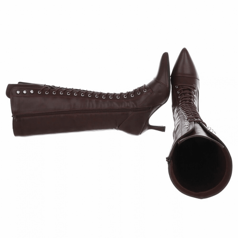Botas bordeaux de salto alto em pele com atacadores BeStylish 