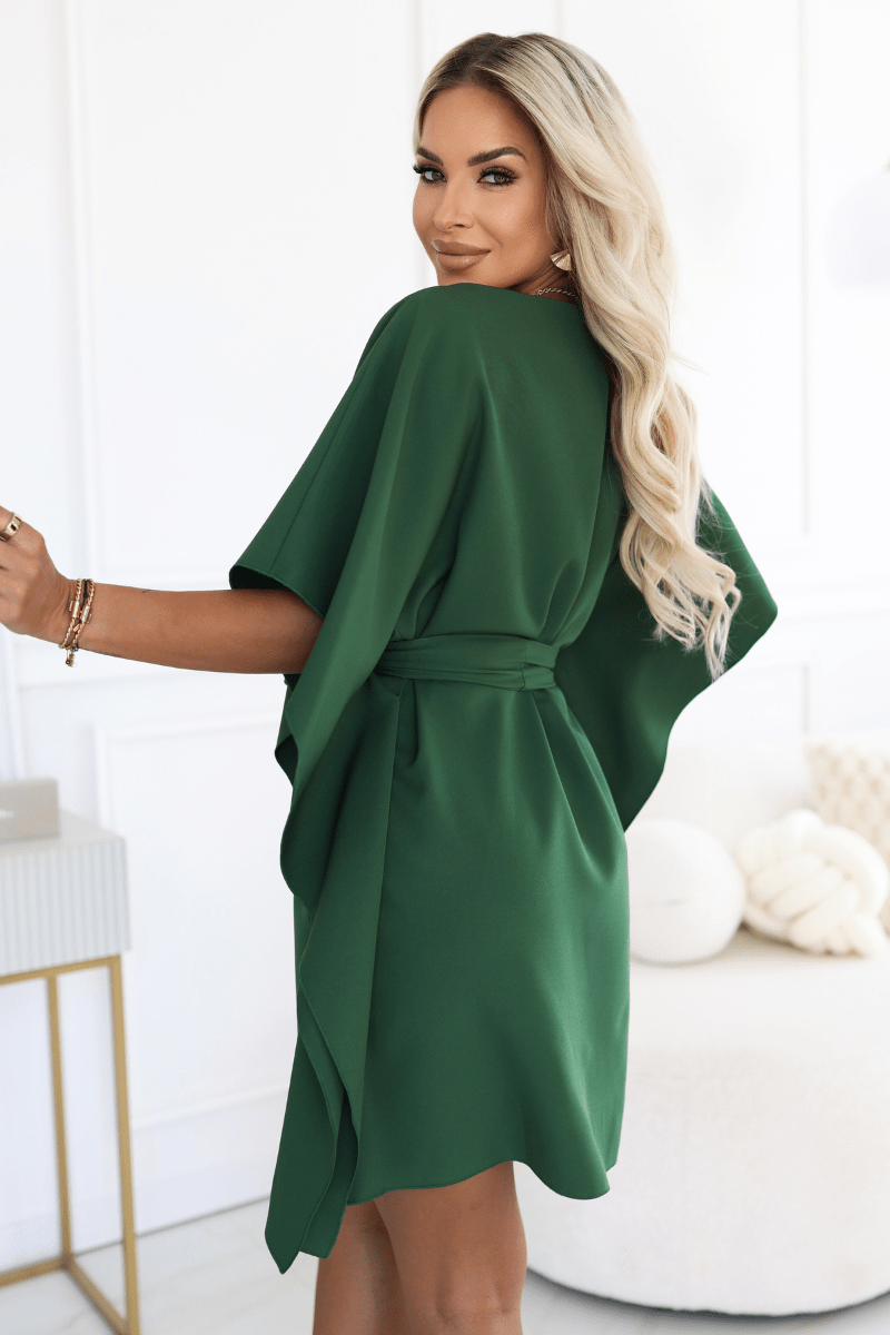 vestido de cerimónia verde esmeralda com efeito borboleta BeStylish 