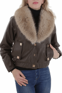 casaco de pele castanho com pêlo BeStylish 