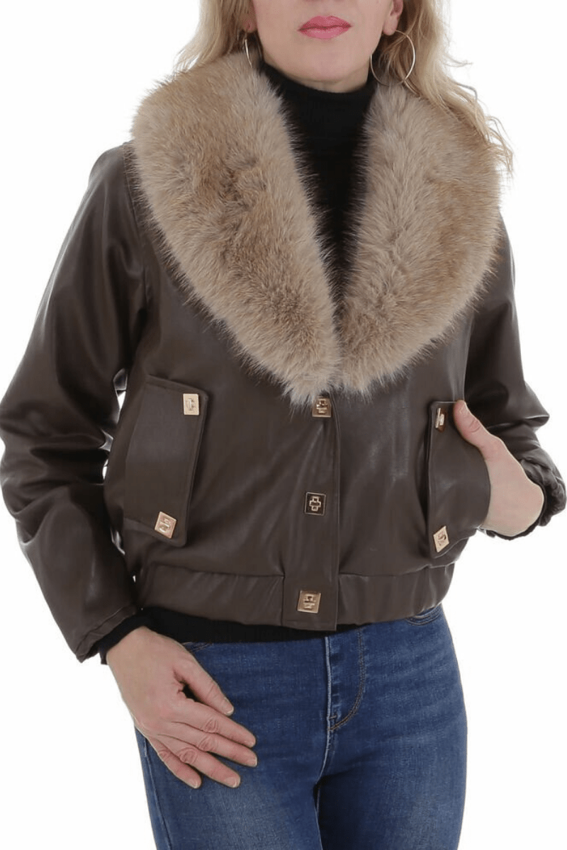 casaco de pele castanho com pêlo BeStylish 