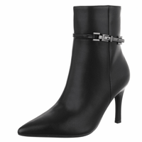 botins pretos de salto fino em pele BeStylish
