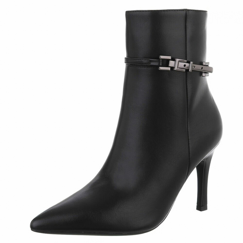 botins pretos de salto fino em pele BeStylish