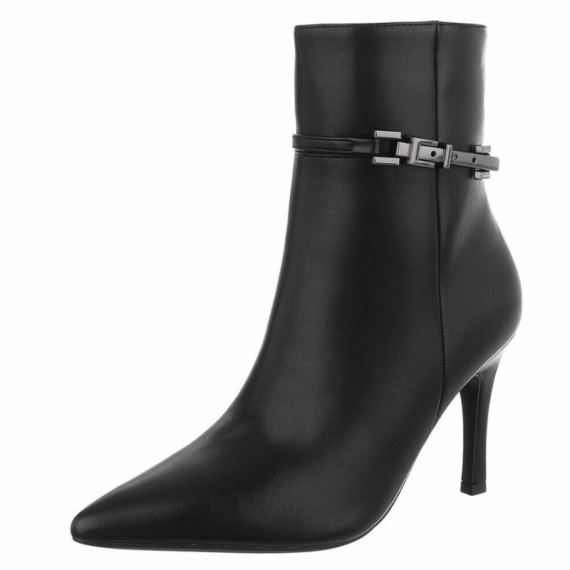 botins pretos de salto fino em pele BeStylish