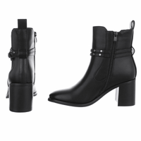 Botins pretos de pele com salto grosso  BeStylish