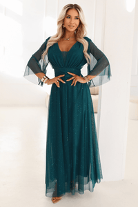 vestido de cerimónia comprido verde brilhante plus size BeStylish