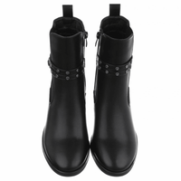 Botins pretos de pele com salto grosso  BeStylish