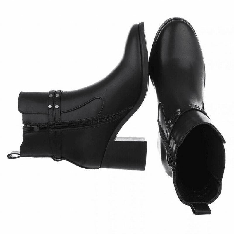 Botins pretos de pele com salto grosso  BeStylish