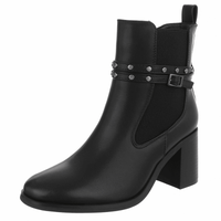 Botins pretos de pele com salto grosso  BeStylish